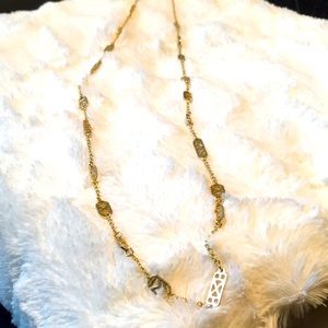 3/$30 Art Deco long gold necklace